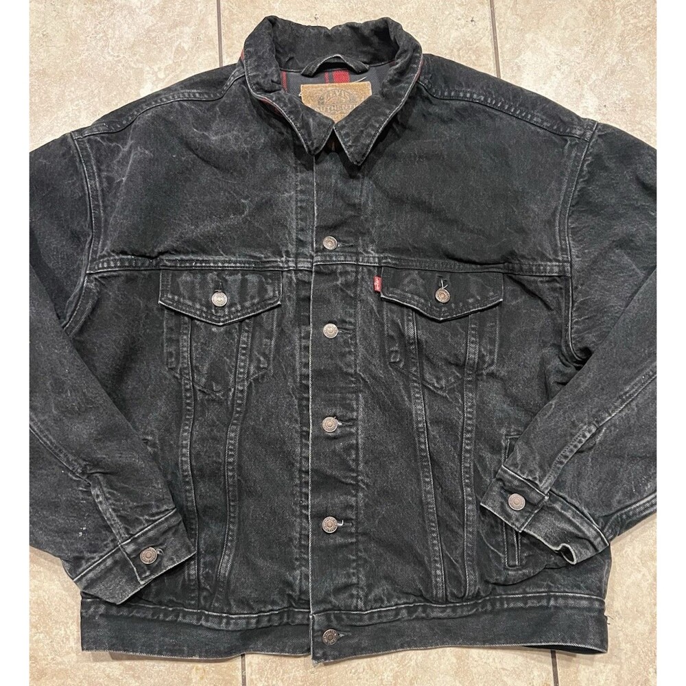 Levis Vintage Jacket Large Black Type 3 Denim 70427 Flannel Lined 1990s Rare - Picture 1 of 8